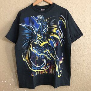 Batman Mega Print All Over Print Faded Black T-Shirt XL Resurreccion